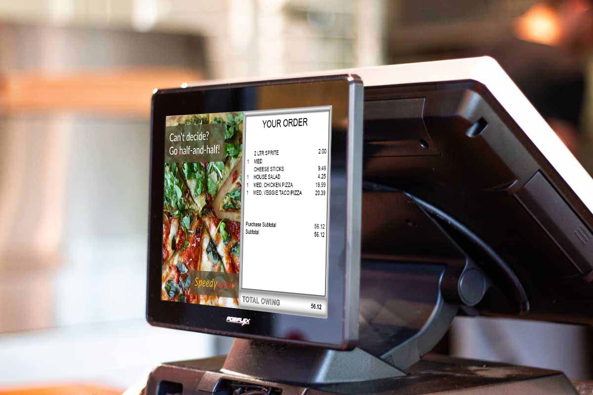 A customer display showing the order information