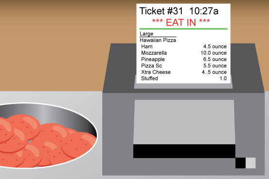 make ticket in a restaurant showing the recipe