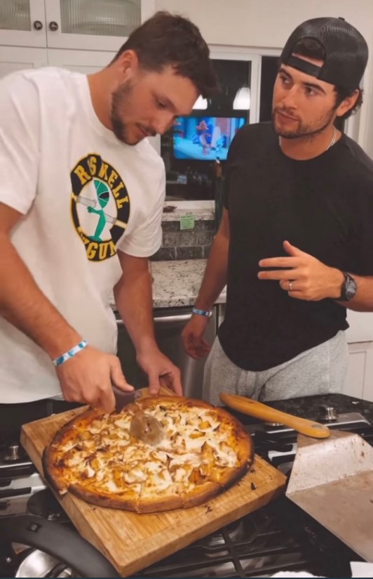 Josh Allen and Jarrett Stidham making pizza