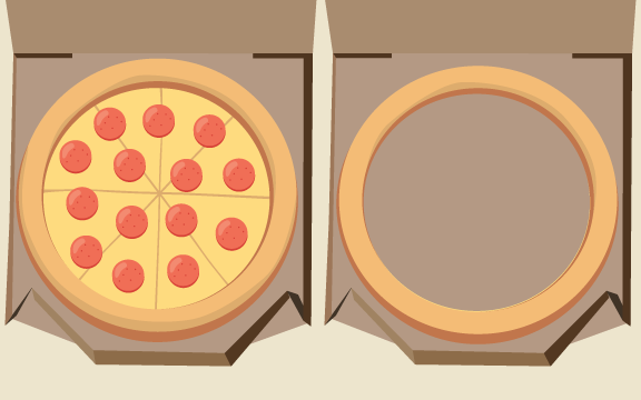 A pizza in a box sitting next to a Nothing But Stuffed Crust ring.