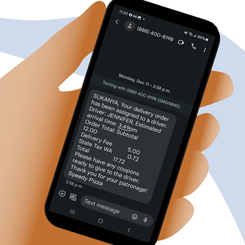 Customer receiving text with updated delivery details