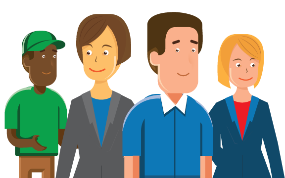 A group of SpeedLine staff members illustrated.