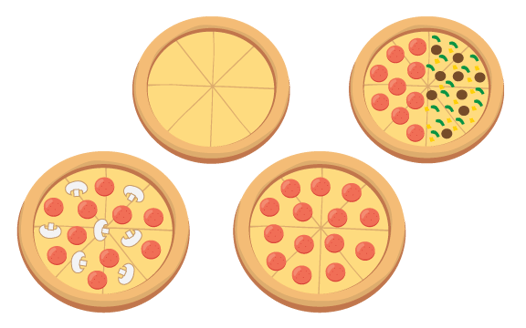 Four pizzas, all completely different to illustrate how pricing needs are different for each. 