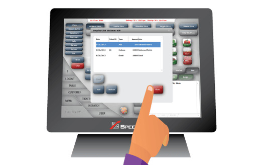 Customer points balance pop-up on the POS terminal to illustrate SpeedLine's loyalty and marketing features. 
