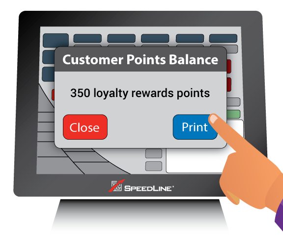 The POS terminal displaying a customer's current rewards balance. 