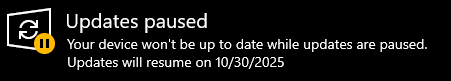 Windows 10 Updates Paused