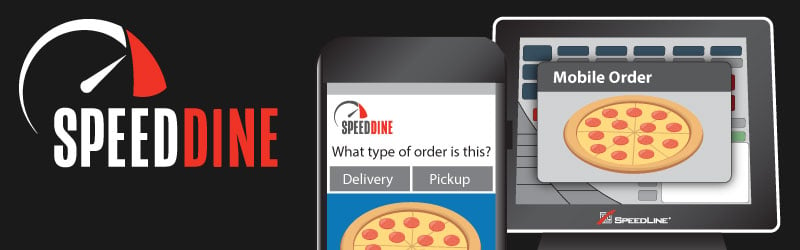 SpeedDine logo and a phone showing the site