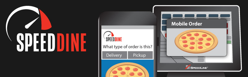 SpeedDine logo and a phone showing the site SpeedDine logo and a phone showing the site