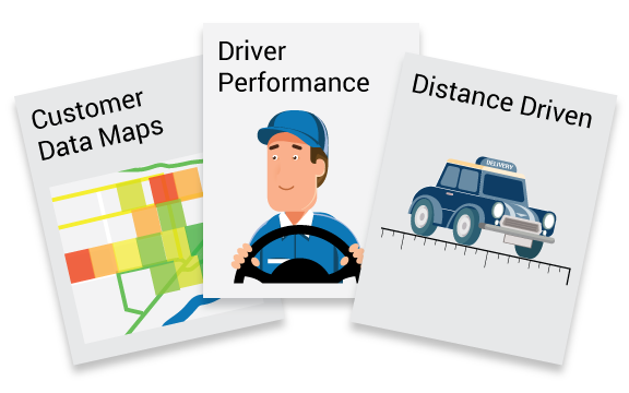 Customer data maps, driver performance and distance driven reports